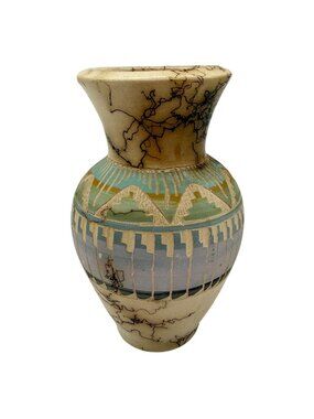 Vtg Navajo Handmade Horse Hair Pottery Vase Geri Vail Carved Mountains 5 In